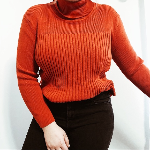 Vintage Sweaters - vintage▫rust orange ribbed turtleneck sweater